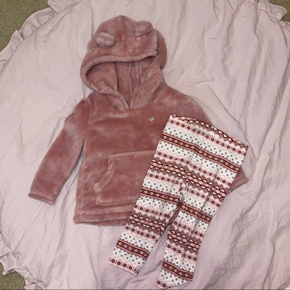 Carter's Other - Carter’s Pink Soft Fleece Bear Hooded Sweatshirt and Fair Isle Pattern Pant 12M